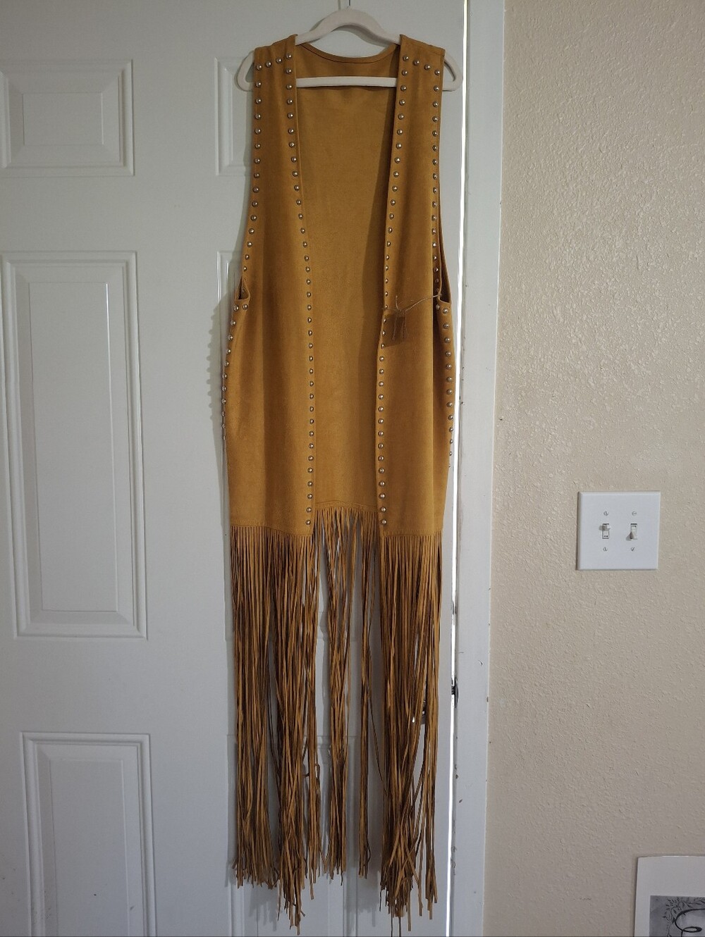 CRAZY TRAIN Fringe Suede Vest with Stud Details - Mustard